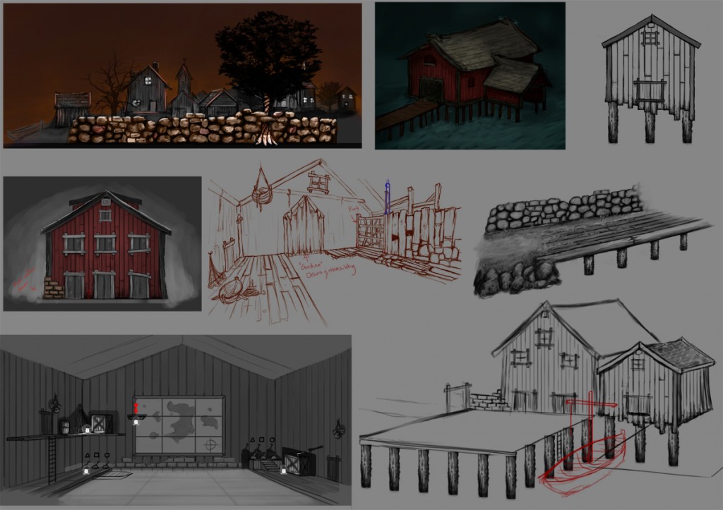 (Final sketches for the Fishing Town)